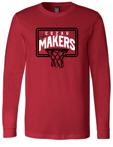 Girls Basketball Bella Canvas Long Sleeve Tee - Red