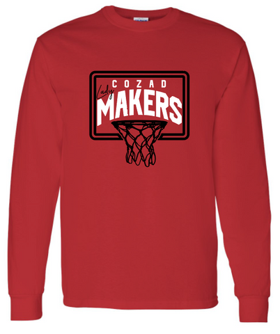 Girls Basketball Gildan Long Sleeve Tee - Red